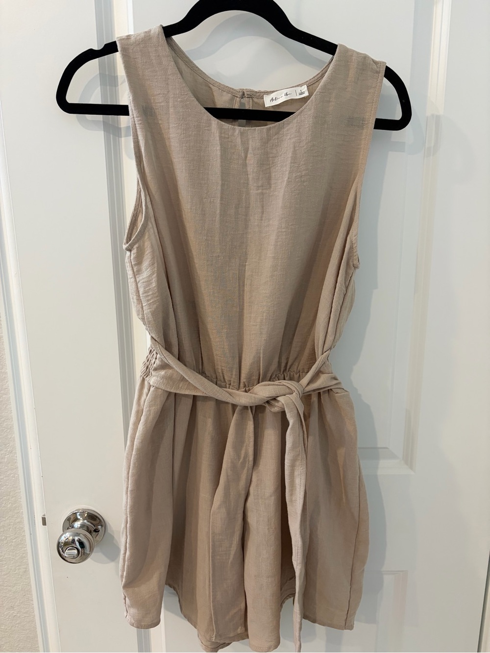 Active USA khaki tie-waist romper